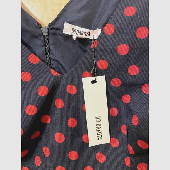 BB Dakota Dress NWT Midnight Sky Blue Red Polka Dots Size 8 Swing Dance Dress - Picture 11 of 11